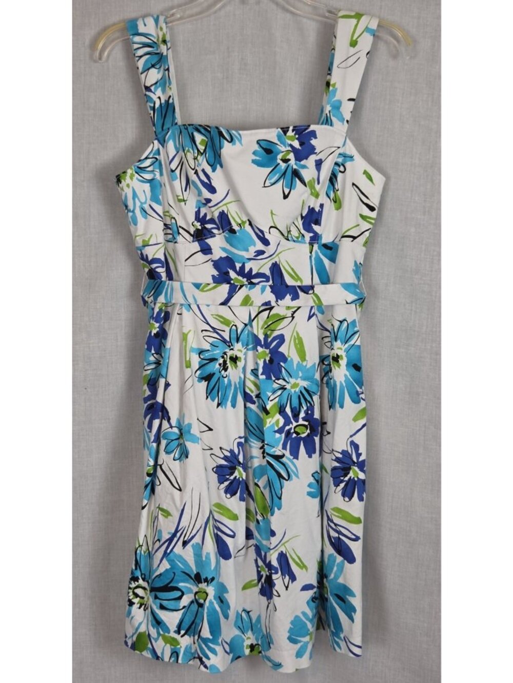 Floral Sundress Sz 12 Petite Blue & Greens Belted Summer Spring Dress Party